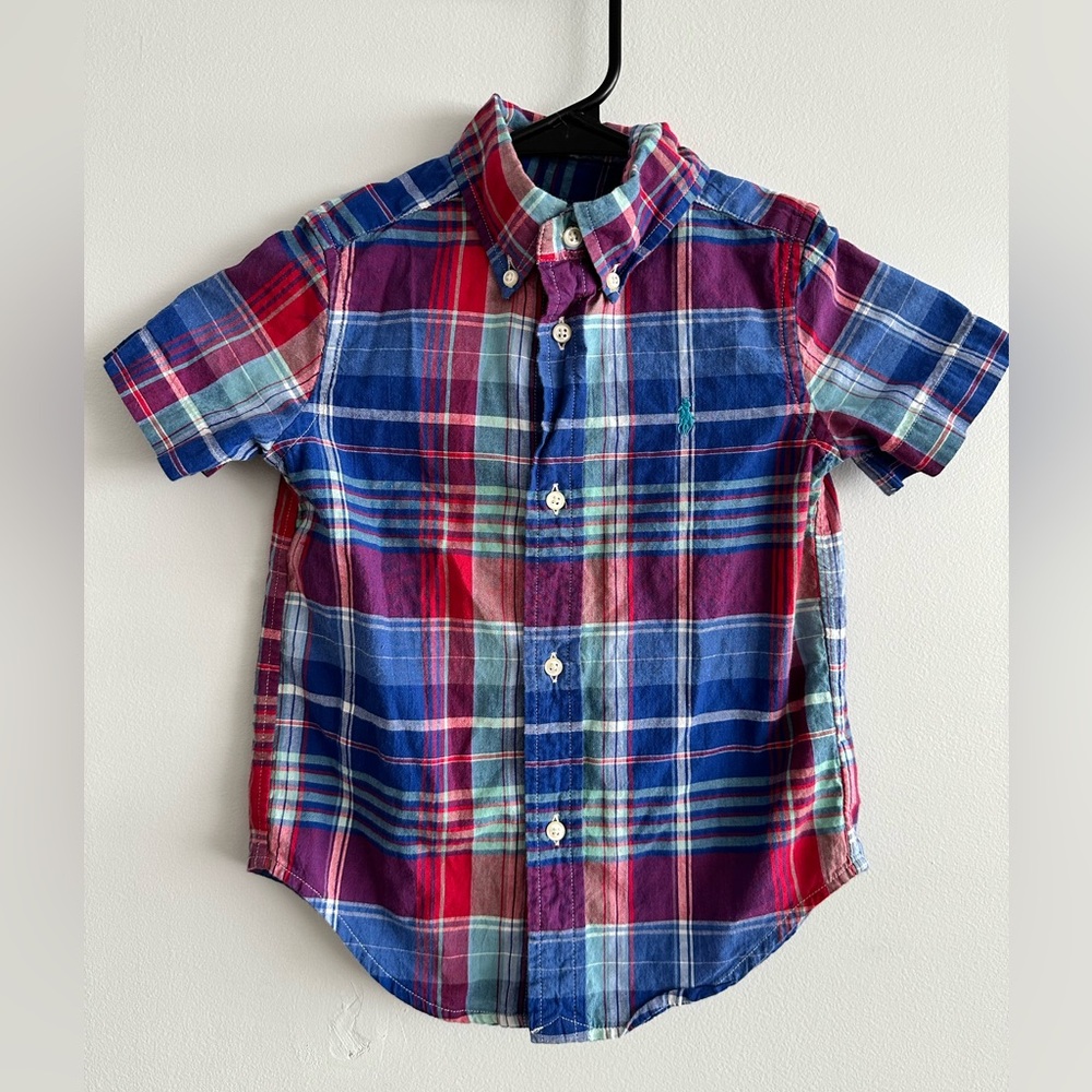 Ralph Lauren boys 3T plaid shortsleeved button down shirt